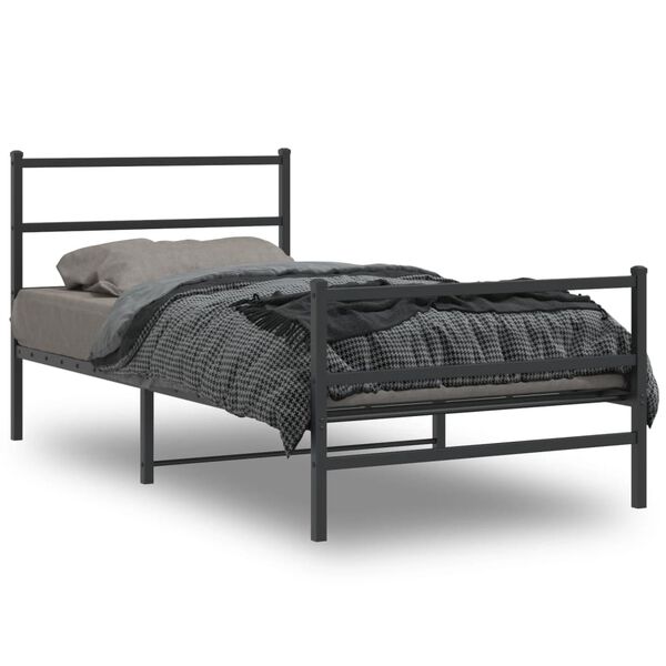 vidaXL Metal Bed Frame without Mattress with Footboard Black 107x203cm