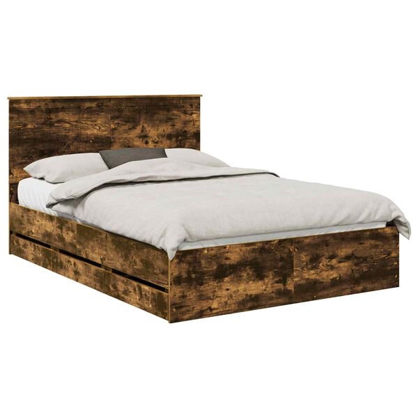 vidaXL Bed Frame with Drawer Smoked Oak 140 x 190 cm Engineer Wood
