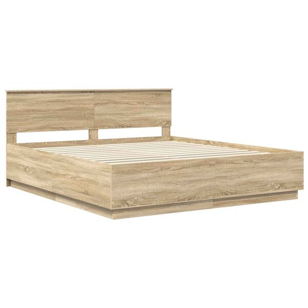 vidaXL Bed Frame Sonoma Oak 200 x 200 cm Engineered Wood