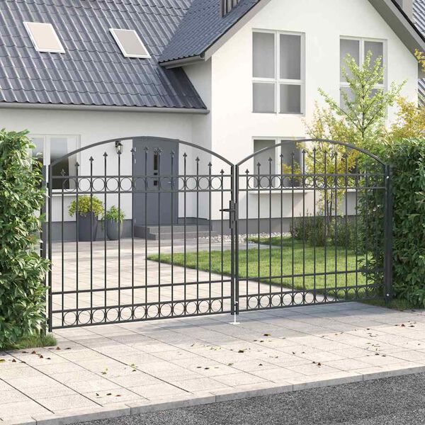 vidaXL Fence Gate with Lock Grey 401 x 224.5 cm Steel
