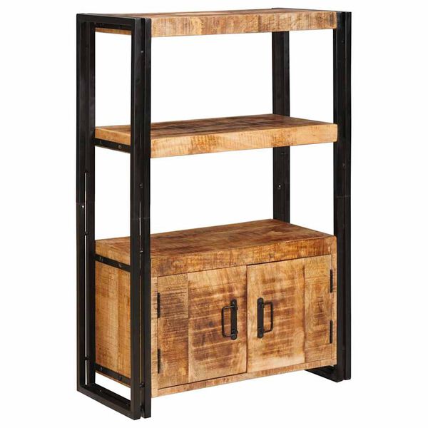 vidaXL Bookshelf with Doors Brown Solid Rough Mango Wood and Metal