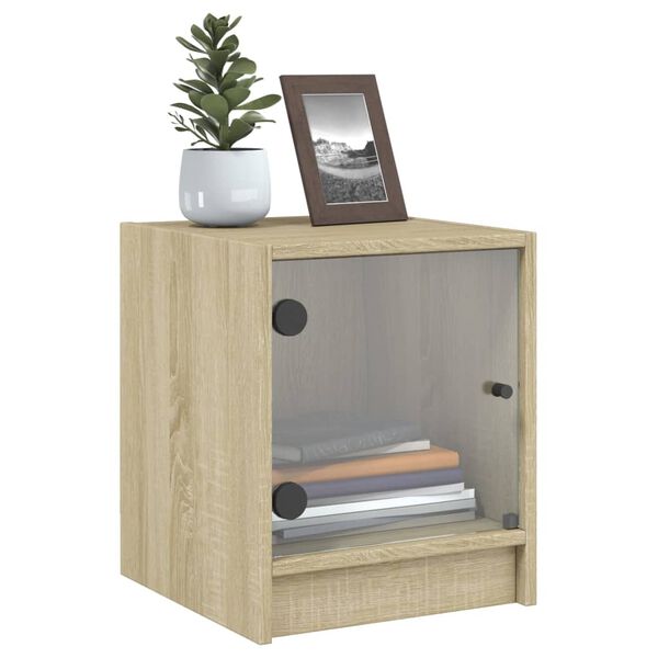 vidaXL Bedside Cabinets with Glass Doors 2 pcs Sonoma Oak 35x37x42 cm