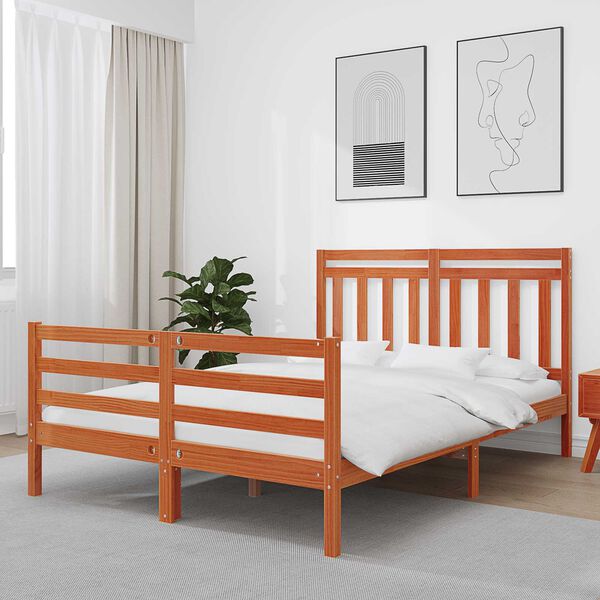 vidaXL Bed Frame with Headboard Wax Brown 150 x 200 cm