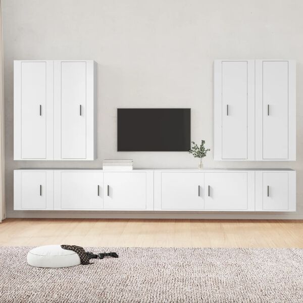 vidaXL 8 Piece TV Cabinet Set White Engineered Wood