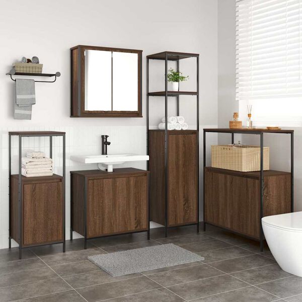 vidaXL Bathroom Furniture Set with Shelf 5 pcs Brown oak and Black
