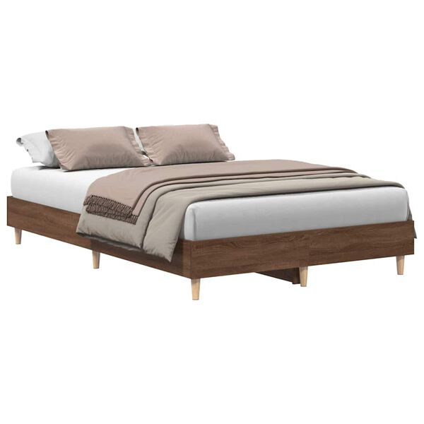 vidaXL Bed Frame No Mattress Brown Oak 135x190 cm Double Engineered Wood