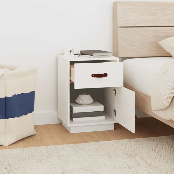 vidaXL Bedside Cabinet White 40x34x55 cm Solid Wood Pine
