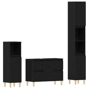 vidaXL Bathroom Furniture Set Wall-mounted with Door 3 pcs Black Oak