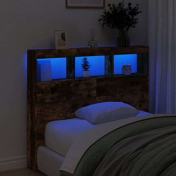 vidaXL Headboard Cabinet with LED Smoked Oak 120x17x102 cm