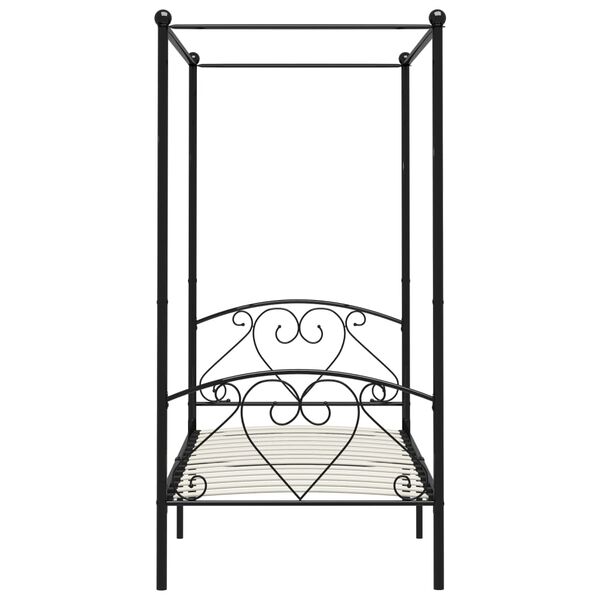 vidaXL Canopy Bed Frame without Mattress Black Metal 90x200 cm