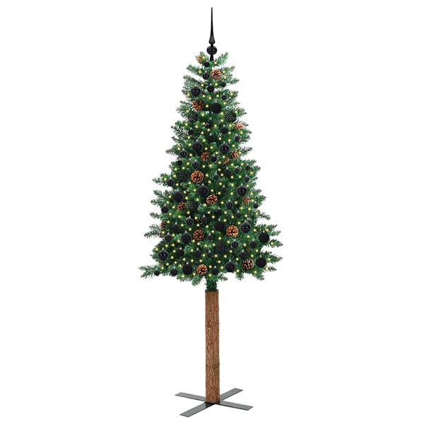 vidaXL Slim Christmas Tree Green 210 cm PVC and Solid Pine wood