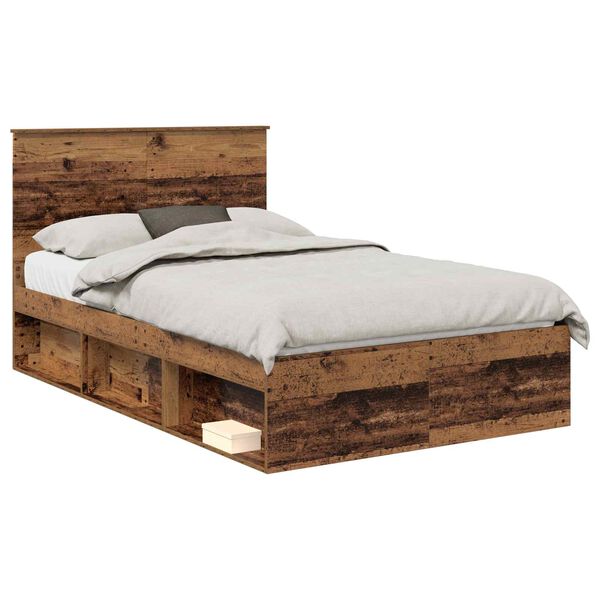vidaXL Bed Frame with Headboard Old Wood 120 x 190 cm Solid Pine Wood