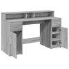 vidaXL Desk with LED Lights Grey Sonoma 140x55x91 cm Engineered Wood