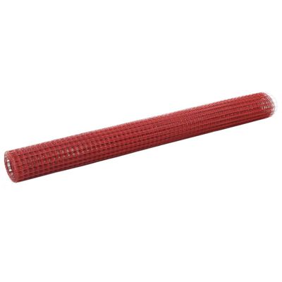 vidaXL Chicken Wire Fence Steel with PVC Coating 10x1.5 m Red