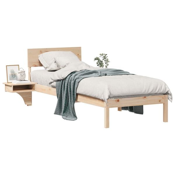 vidaXL Bed Frame with Headboard Brown 75 x 190 cm Solid Pine Wood