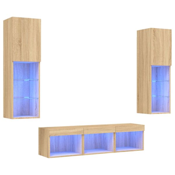 vidaXL 5 Piece TV Wall Units with LED Sonoma Oak Engineered Wood