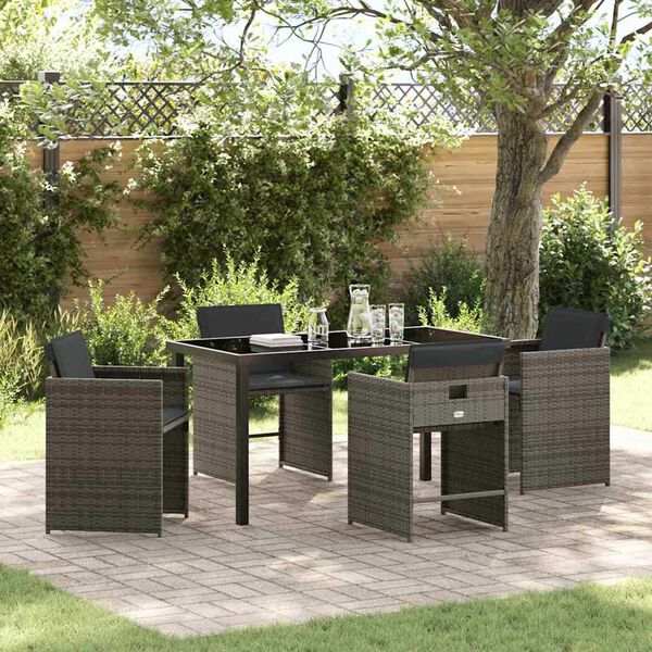 vidaXL Garden Dining Set 5 pcs Grey Poly Rattan