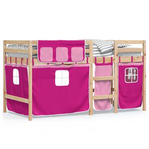 vidaXL Kids' Loft Bed with Curtains without Mattress Pink 90x200 cm