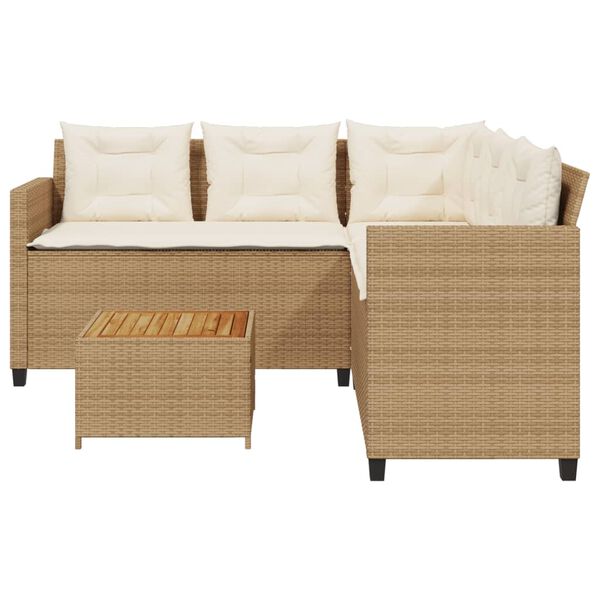 vidaXL Garden Sofa with Table and Cushions L-Shaped Beige Poly Rattan