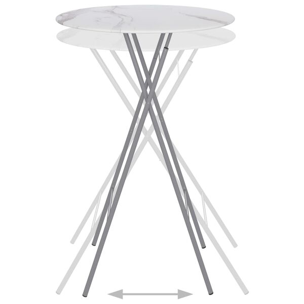 vidaXL Folding Bar Table White &Oslash;80 cm Glass with Marble Texture