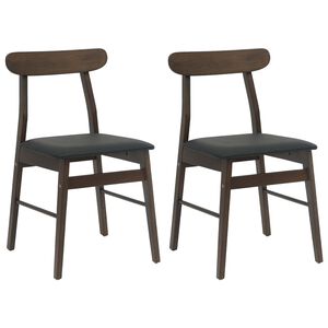 vidaXL Dining Chair 2 pcs Solid Rubber Wood Dark Brown and Black
