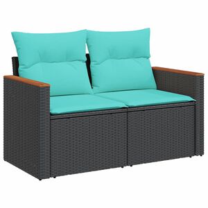 vidaXL Garden Sofa with Cushions 2-Seater Black Poly Rattan