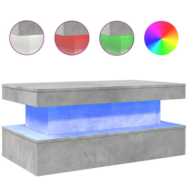 vidaXL Coffee Table with LED Lights Concrete Grey 90x50x40 cm
