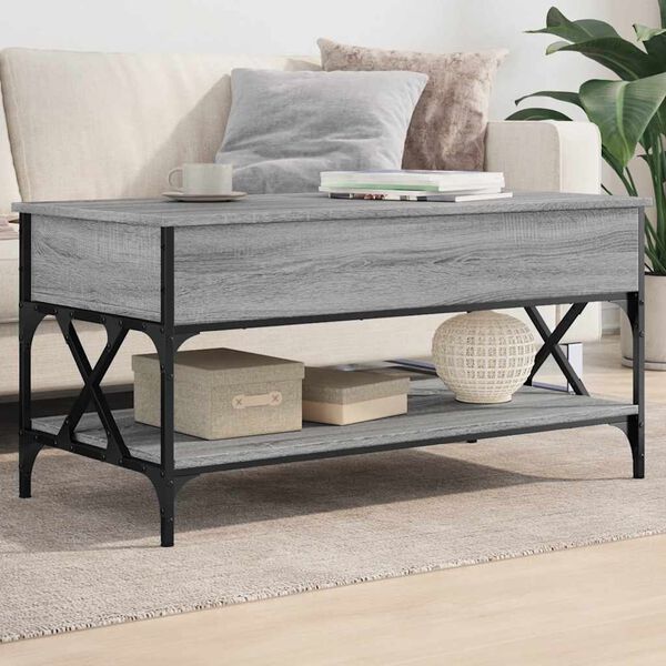 vidaXL Coffee Table Grey Sonoma 100x50x50 cm Engineered Wood and Metal