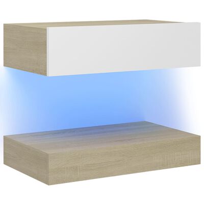 vidaXL TV Cabinet with LED Lights White and Sonoma Oak 60x35 cm