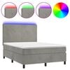 vidaXL Box Spring Bed with Mattress&LED Light Grey 140x190 cm Velvet