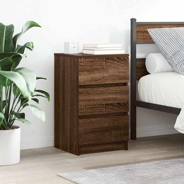vidaXL Bedside Cabinet with 3 Drawers Brown Oak 39x35x65 cm