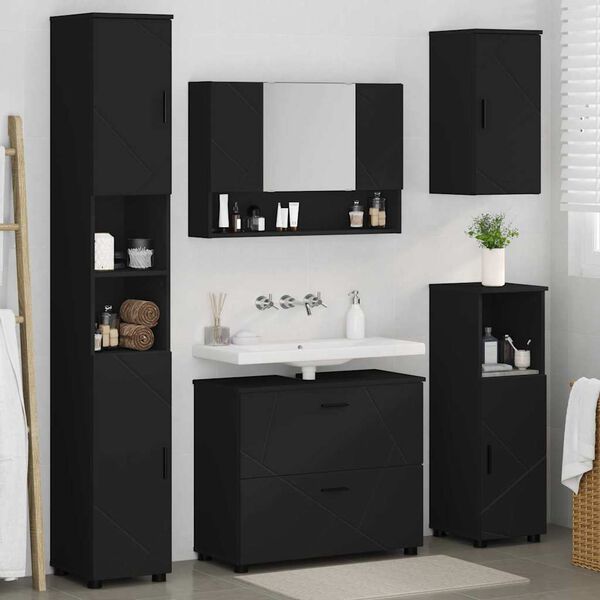 vidaXL Bathroom Furniture Set 5 pcs Black Engineered Wood and Metal