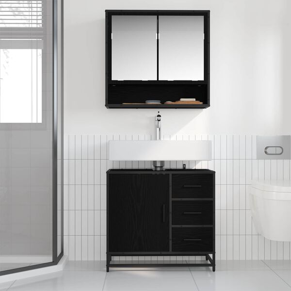 vidaXL Bathroom Furniture Set 2 pcs Black Oak Engineered Wood