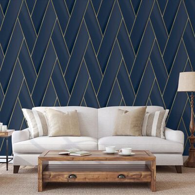 DUTCH WALLCOVERINGS Wallpaper Geometric Blue and Gold