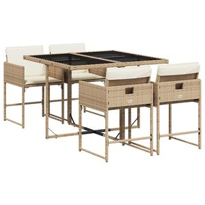 vidaXL 5 Piece Garden Dining Set with Cushions Beige Poly Rattan