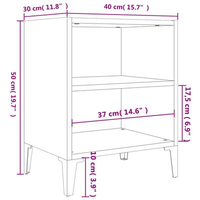 vidaXL Bed Cabinets with Metal Legs 2 pcs Black 40x30x50 cm