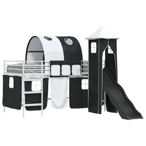 vidaXL Kids'Loft Bed Frame White and Black 90 x 200 cm Metal