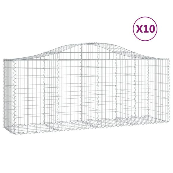 vidaXL Arched Gabion Baskets 10 pcs 200x50x80/100 cm Galvanised Iron