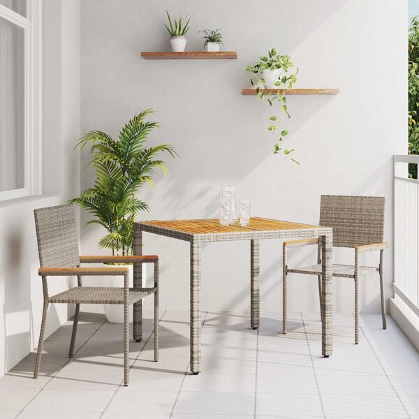 vidaXL Garden Dining Set 3 pcs Grey Poly Rattan