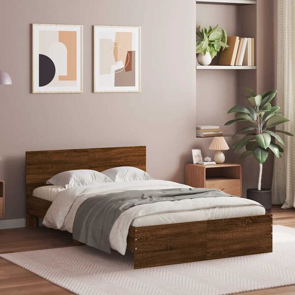 vidaXL Bed Frame with Headboard and LED Brown Oak 120x200 cm