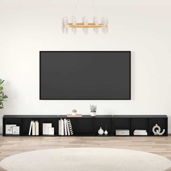 vidaXL TV Cabinet Set Wall-mounted 3 pcs Black Oak 37 x 35 x 107.5 cm