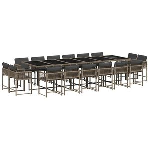 vidaXL 17 Piece Garden Dining Set with Cushions Grey Poly Rattan