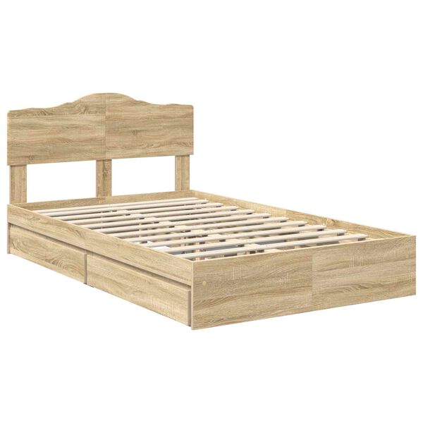 vidaXL Storage Bed with Drawer Sonoma Oak 120 x 200 cm Engineered Wood