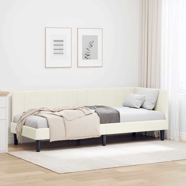 vidaXL Corner Bed Frame with Headboard Cream 80 x 200 cm Velvet