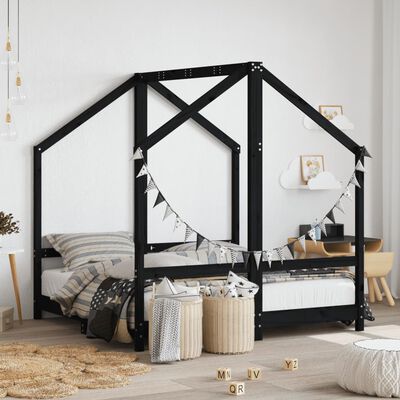 vidaXL Kids Bed Frame Black 2x(70x140) cm Solid Wood Pine