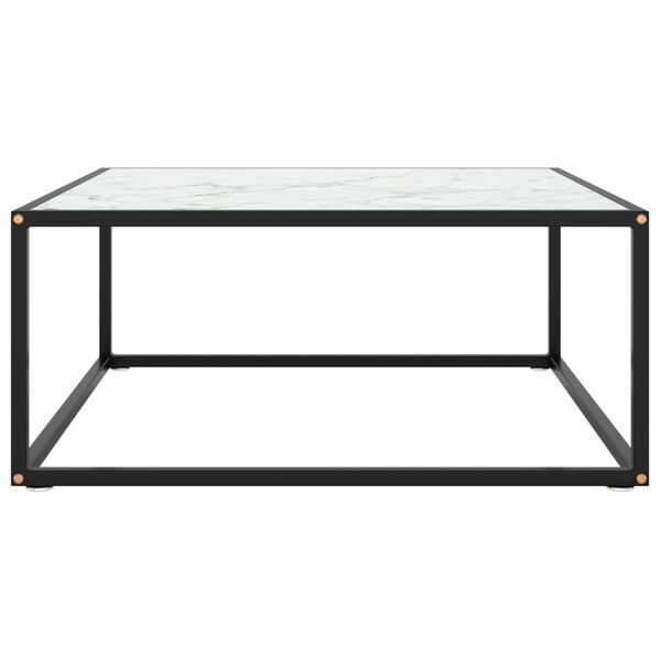 vidaXL Coffee Table Black with White Marble Glass 80x80x35 cm