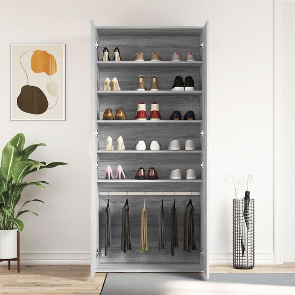vidaXL Shoe Cabinet Grey Sonoma 80x39x180 cm Engineered Wood