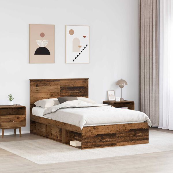 vidaXL Bed Frame with Headboard Old Wood 120 x 200 cm Solid Pine Wood