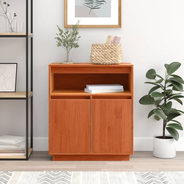 vidaXL Sideboard Wax Brown 70 x 34 x 80 cm Solid Pine Wood