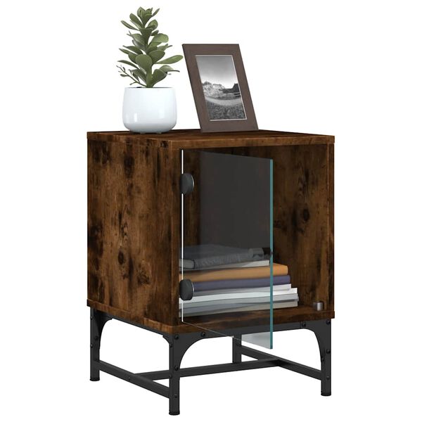 vidaXL Bedside Cabinet with Glass Door Smoked Oak 35x37x50 cm